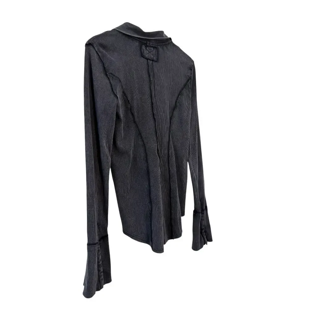 Free People We The Free Ribbed Snap Henley Fitted Stretch Long Sleeve X-Large